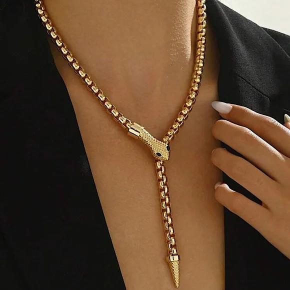 Stainless Steel Gold Snake Choker Necklace Chain Link Gold Plated - Picture 2 of 4